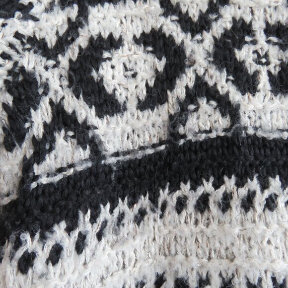 FREE PEOPLE Silver Reed Fair Isle Black White Crochet Wool Boho Sweater Sz XS - Picture 9 of 15